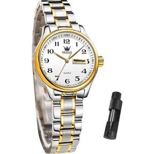Business Women Watches Day Date,Woman Watches with Silver Gold Stainless Steel